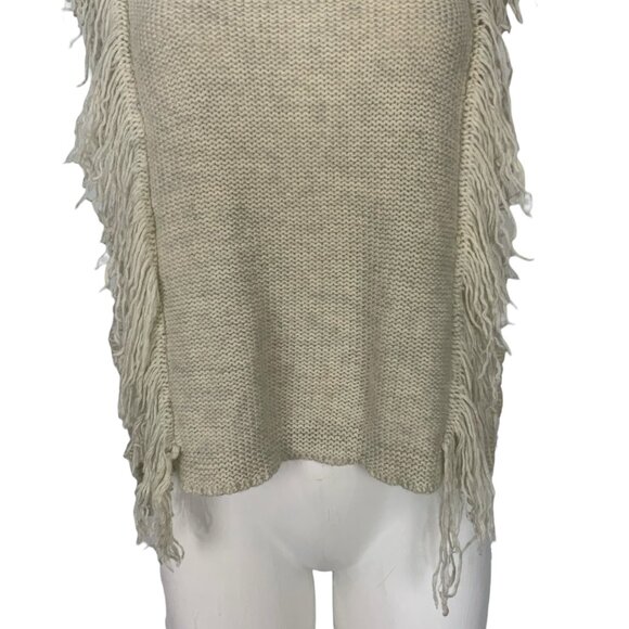 Intermix Fringe Sweater Vest P XS Cream Wool Cashmere Sleeveless Crewneck Fall - Picture 10 of 13